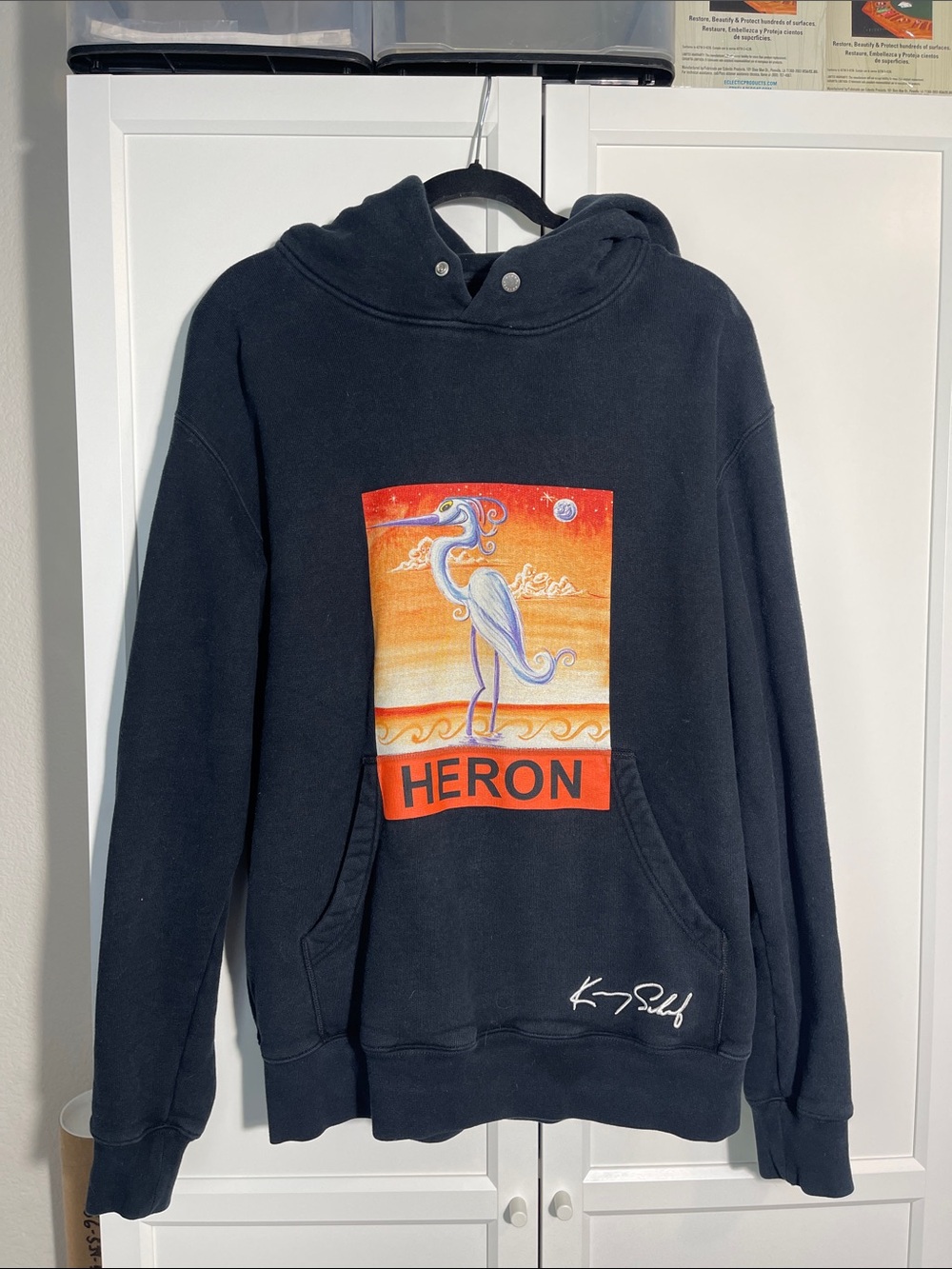 Heron Preston Black Hoodie with Orange Gradient Heron Graphic